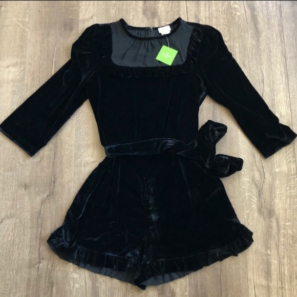 NWT Kate Spade Black Velvet 3/4Sleeve Ruffle Romper - Picture 3 of 8
